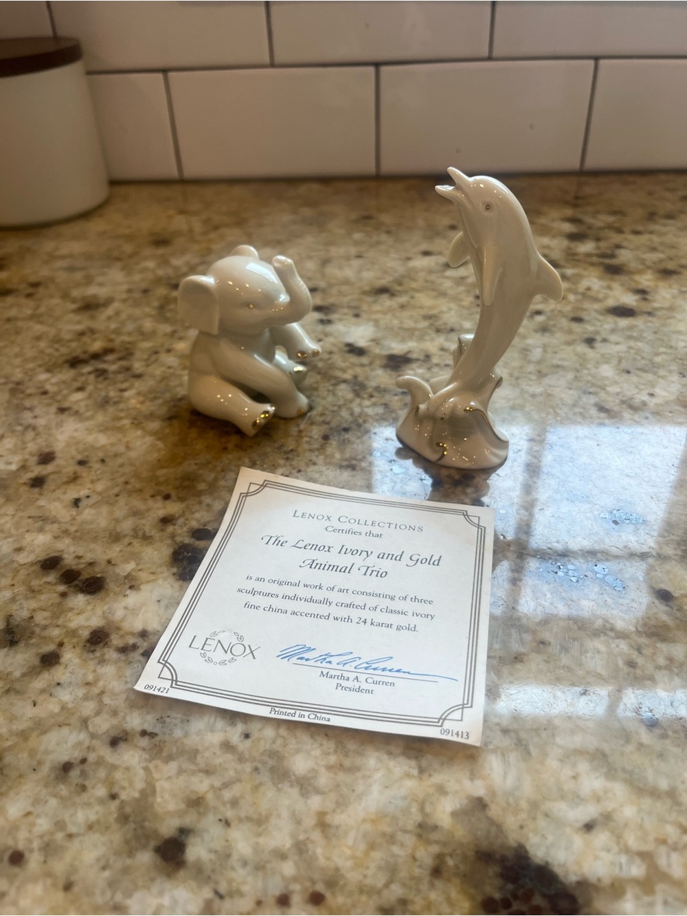 Vintage Lenox 24K Porcelain Elephant and Dolphin Figurines - Picture 2 of 15